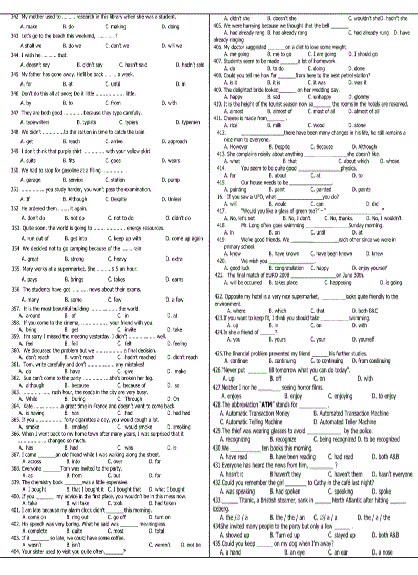 image for page 2000 câu hỏi tiếng anh thi vào lớp 10 sơ cấp