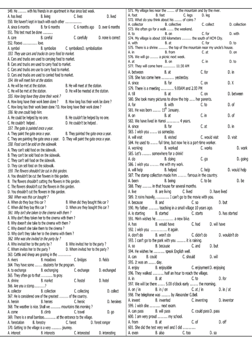 image for page 2000 câu hỏi tiếng anh thi vào lớp 10 sơ cấp