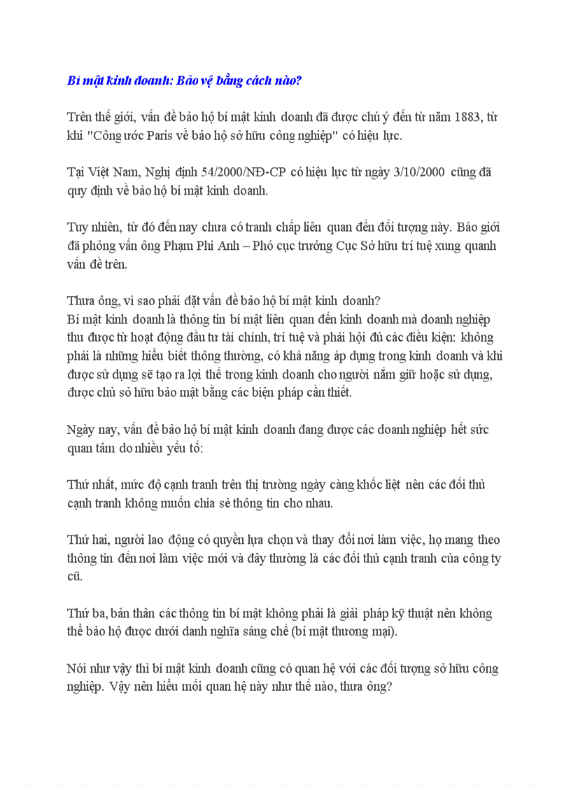 image for page Bí mật kinh doanh Bảo vệ bằng cách nào