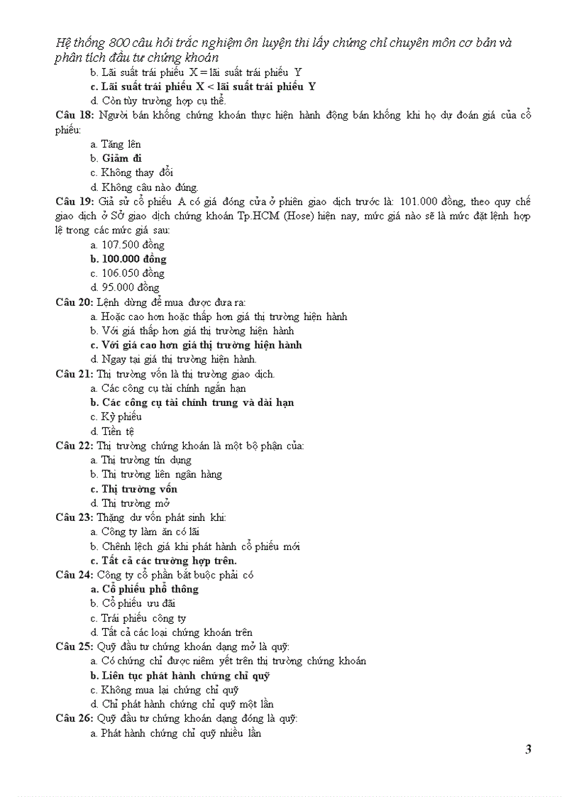 image for page Hệ thống câu hỏi trắc nghiệm ôn luyện thi lấy chứng chỉ chuyên môn cơ bản và phân tích đầu tư chứng khoán