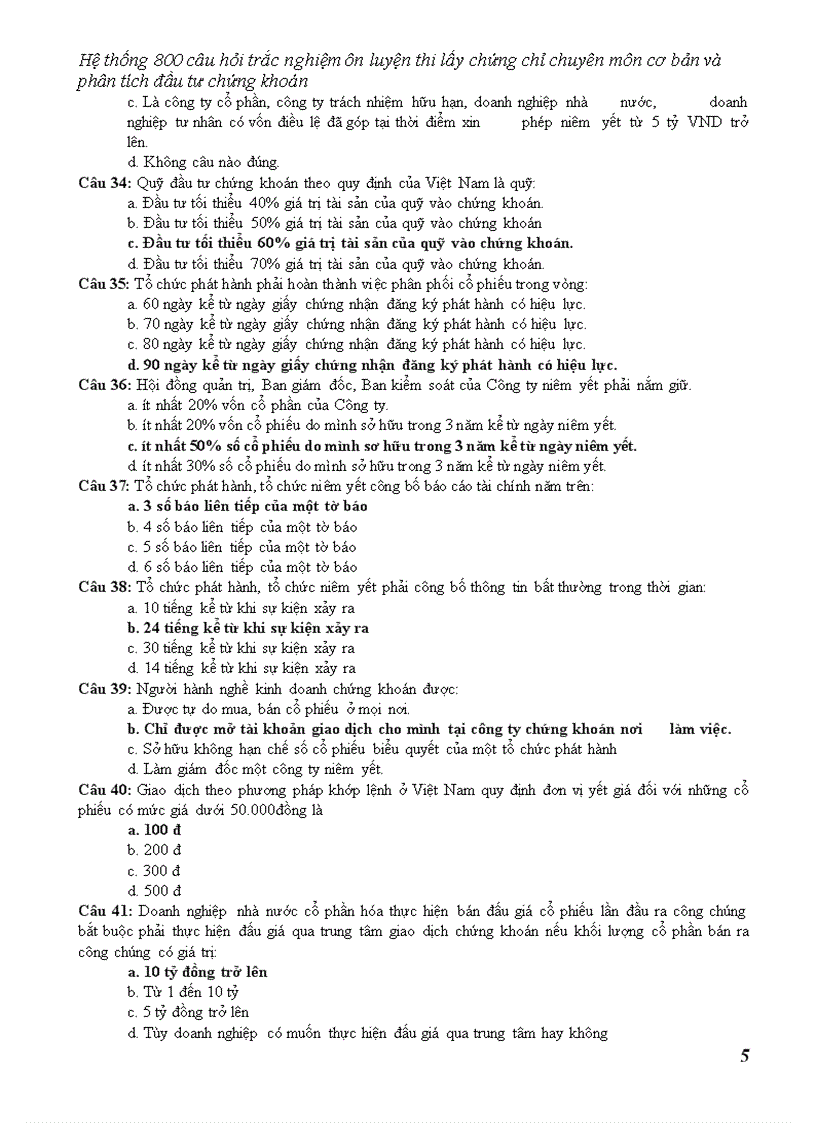 image for page Hệ thống câu hỏi trắc nghiệm ôn luyện thi lấy chứng chỉ chuyên môn cơ bản và phân tích đầu tư chứng khoán