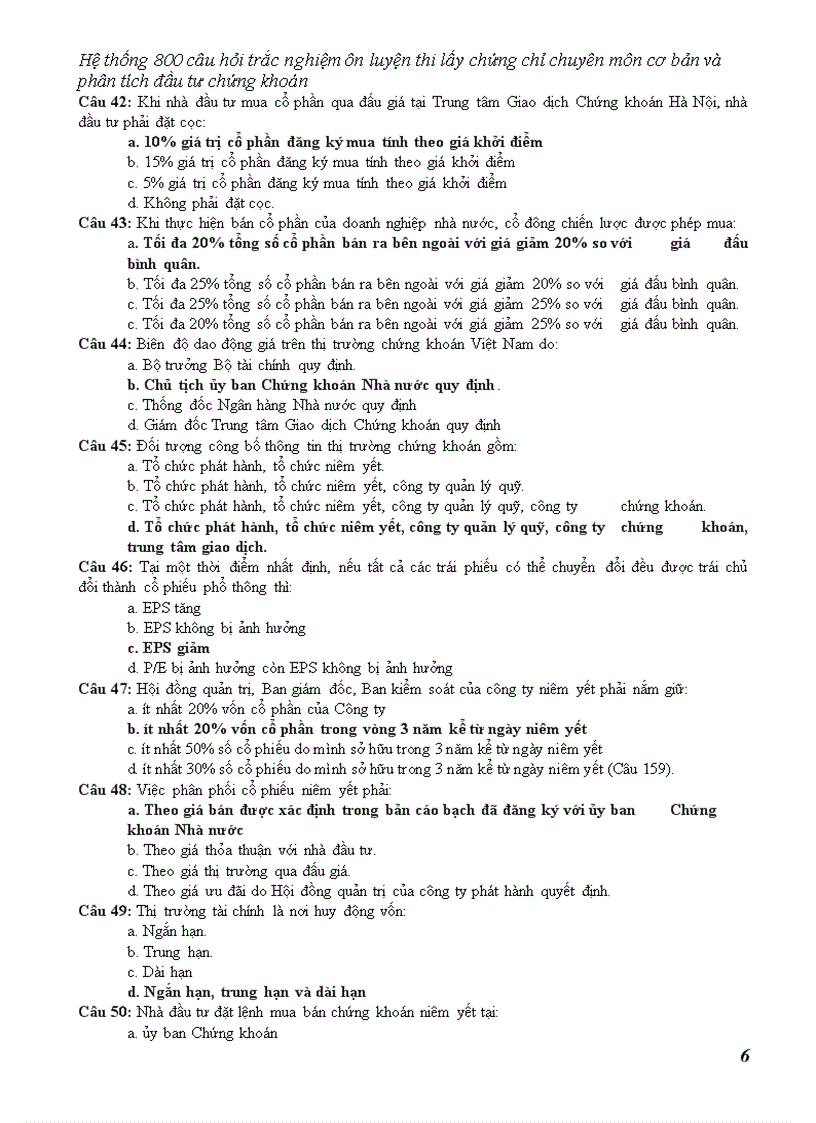 image for page Hệ thống câu hỏi trắc nghiệm ôn luyện thi lấy chứng chỉ chuyên môn cơ bản và phân tích đầu tư chứng khoán