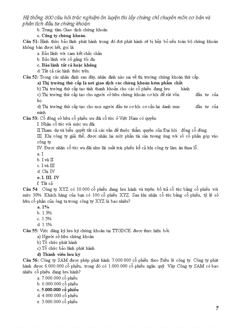 image for page Hệ thống câu hỏi trắc nghiệm ôn luyện thi lấy chứng chỉ chuyên môn cơ bản và phân tích đầu tư chứng khoán
