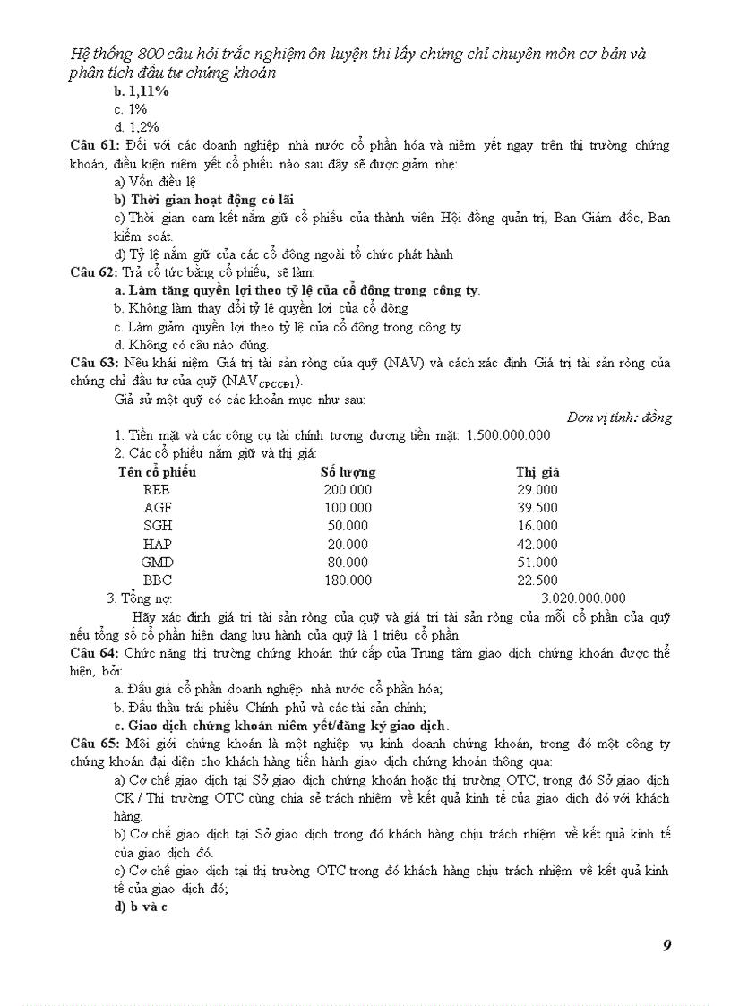 image for page Hệ thống câu hỏi trắc nghiệm ôn luyện thi lấy chứng chỉ chuyên môn cơ bản và phân tích đầu tư chứng khoán