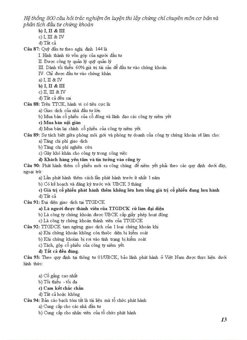 image for page Hệ thống câu hỏi trắc nghiệm ôn luyện thi lấy chứng chỉ chuyên môn cơ bản và phân tích đầu tư chứng khoán