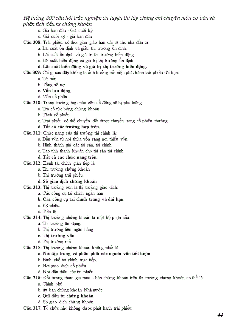 image for page Hệ thống câu hỏi trắc nghiệm ôn luyện thi lấy chứng chỉ chuyên môn cơ bản và phân tích đầu tư chứng khoán