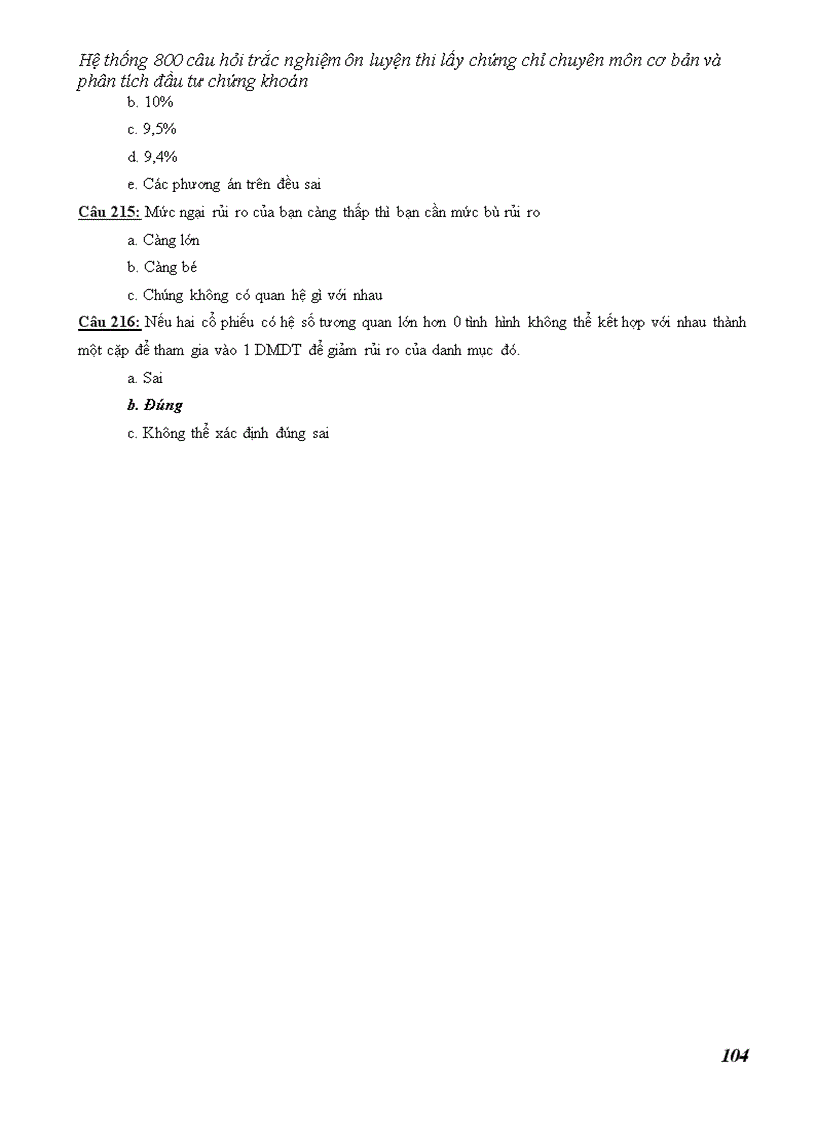 image for page Hệ thống câu hỏi trắc nghiệm ôn luyện thi lấy chứng chỉ chuyên môn cơ bản và phân tích đầu tư chứng khoán