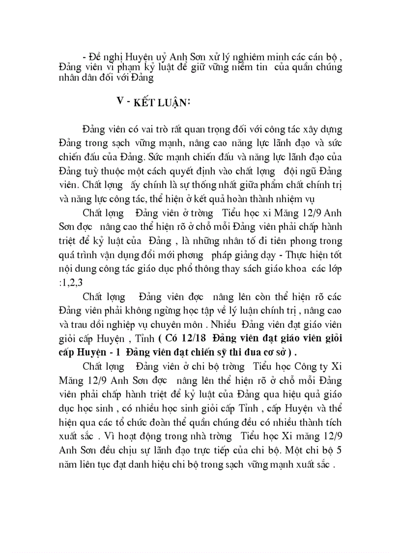 image for page Thực trạng và giải pháp nhằm nâng cao chất lượng Đảng viên ở Chi bộ trường Tiểu học Xi Măng 12 9 Anh Sơn trong giai đoạn hiện nay