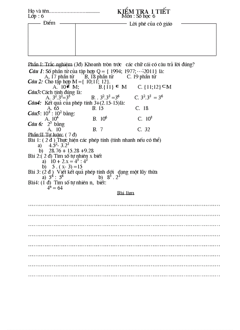 image for page Đề kiểm tra học kỳ môn số học lớp 6