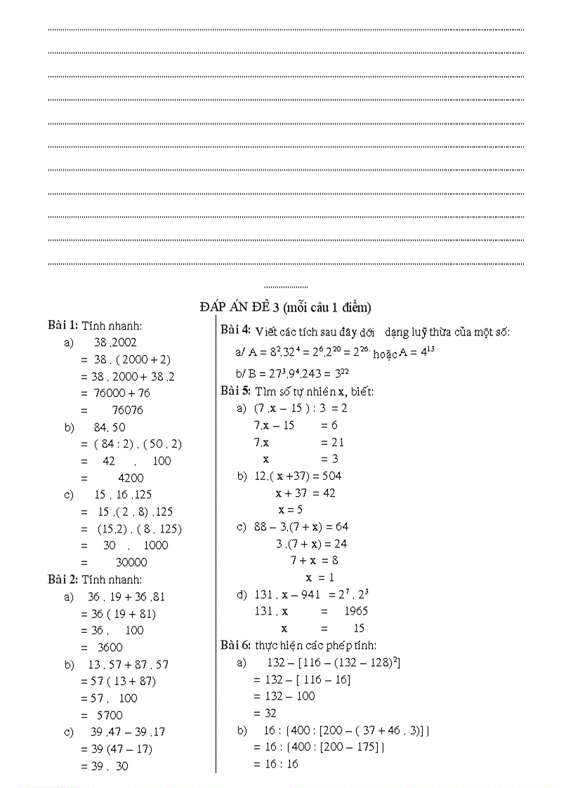 image for page Đề 1 Đáp án kiểm tra phần các phép tính nhanh
