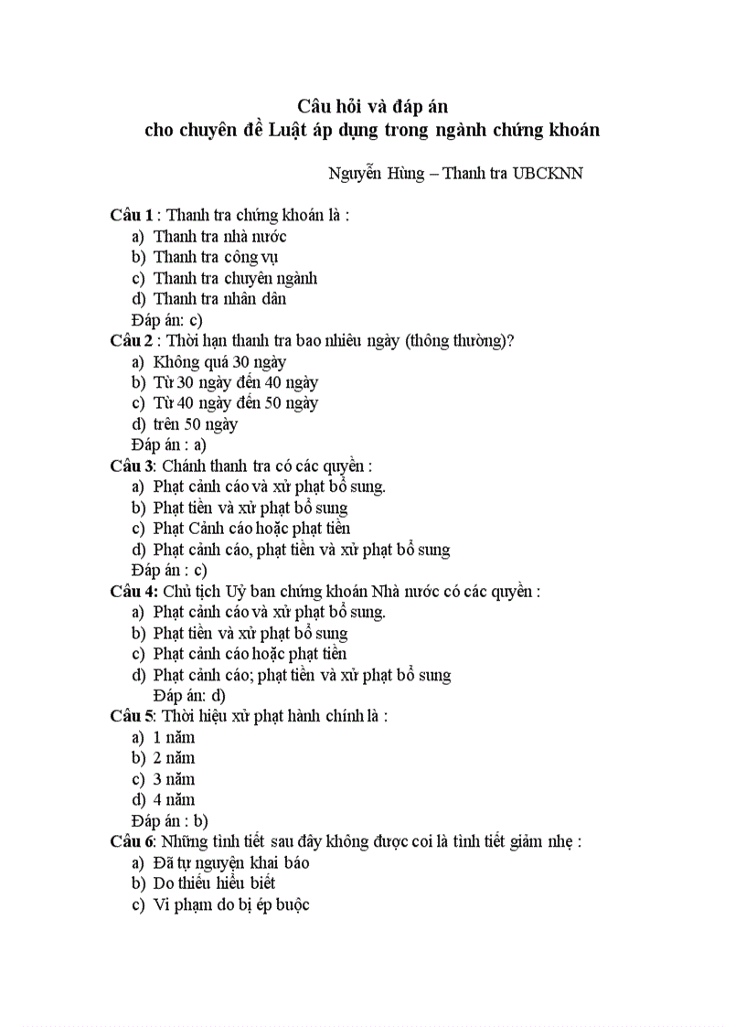 image for page Câu hỏi và đáp án cho chuyên đề Luật áp dụng trong ngành chứng khoán