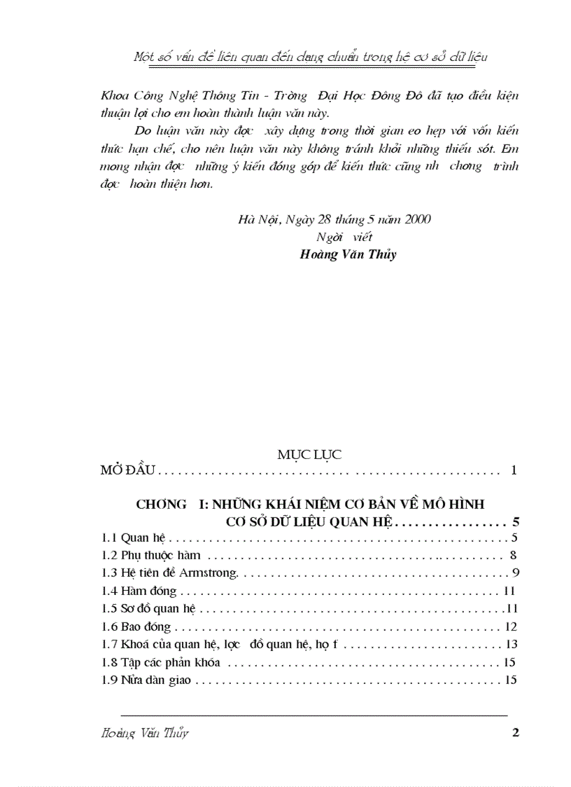 image for page Một số vấn đề liên quan đến dạng chuẩn trong hệ cơ sở dữ liệu