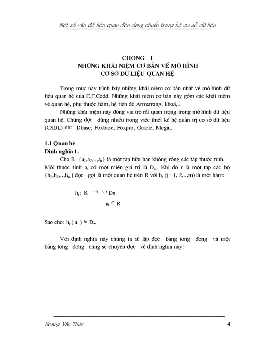 image for page Một số vấn đề liên quan đến dạng chuẩn trong hệ cơ sở dữ liệu