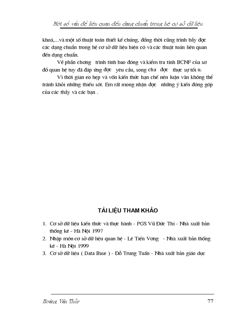 image for page Một số vấn đề liên quan đến dạng chuẩn trong hệ cơ sở dữ liệu