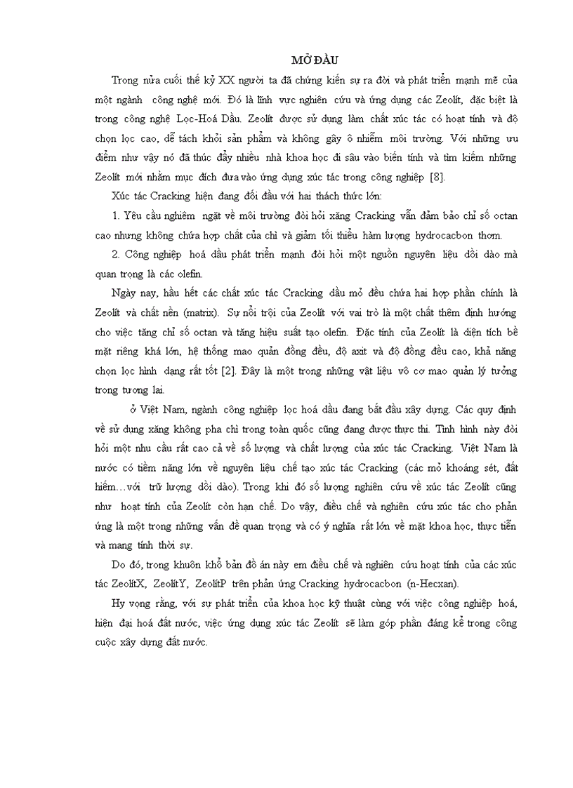 image for page Điều chế và nghiên cứu hoạt tính của các xúc tác ZeolítX ZeolítY ZeolítP trên phản ứng Cracking hydrocacbon n Hecxan 50 trang