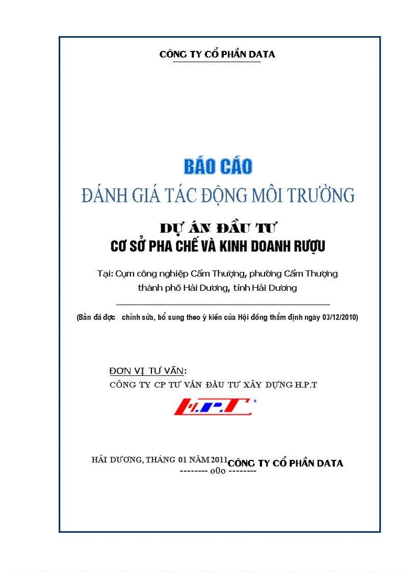 image for page Báo cáo ĐTM cơ sở sản xuất rượu CCN Ngô QUyền Tp Hải Dương