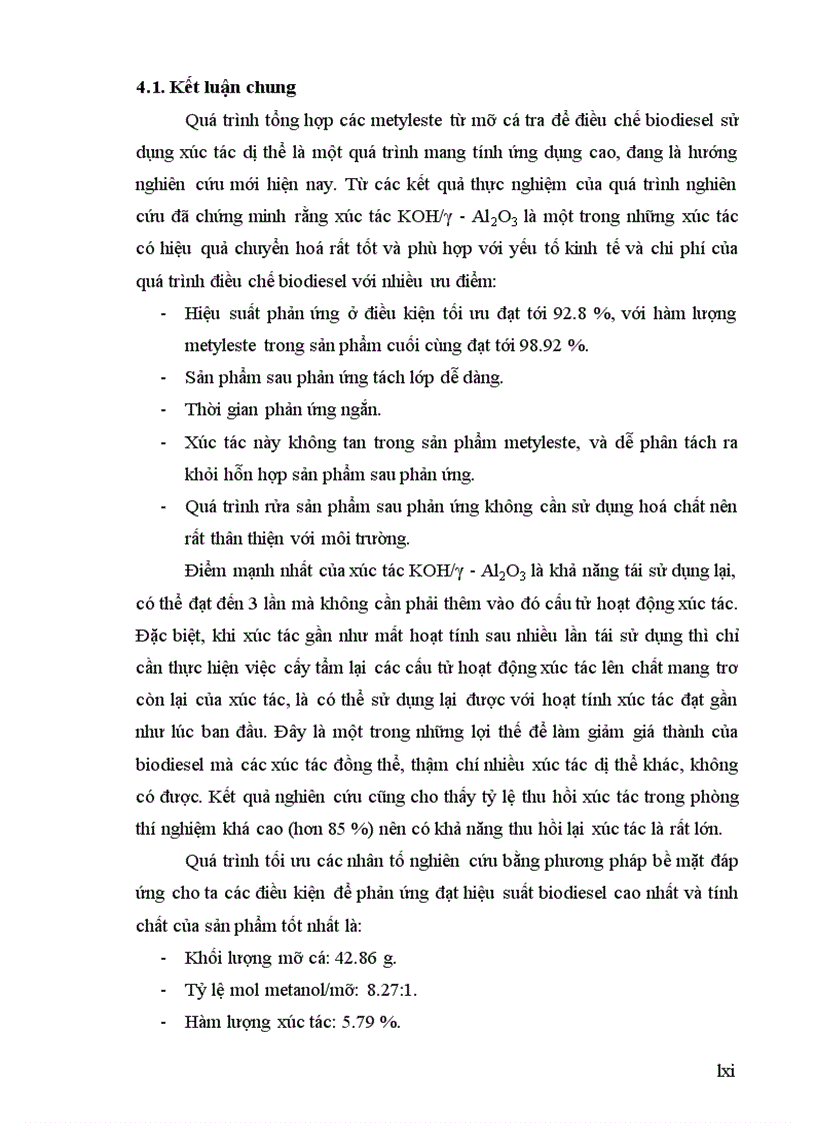 image for page Tối ưu hoá quá trình điều chế biodiesel từ mỡ cá tra với xúc tác KOH γ Al2O3 bằng phương pháp bề mặt đáp ứng