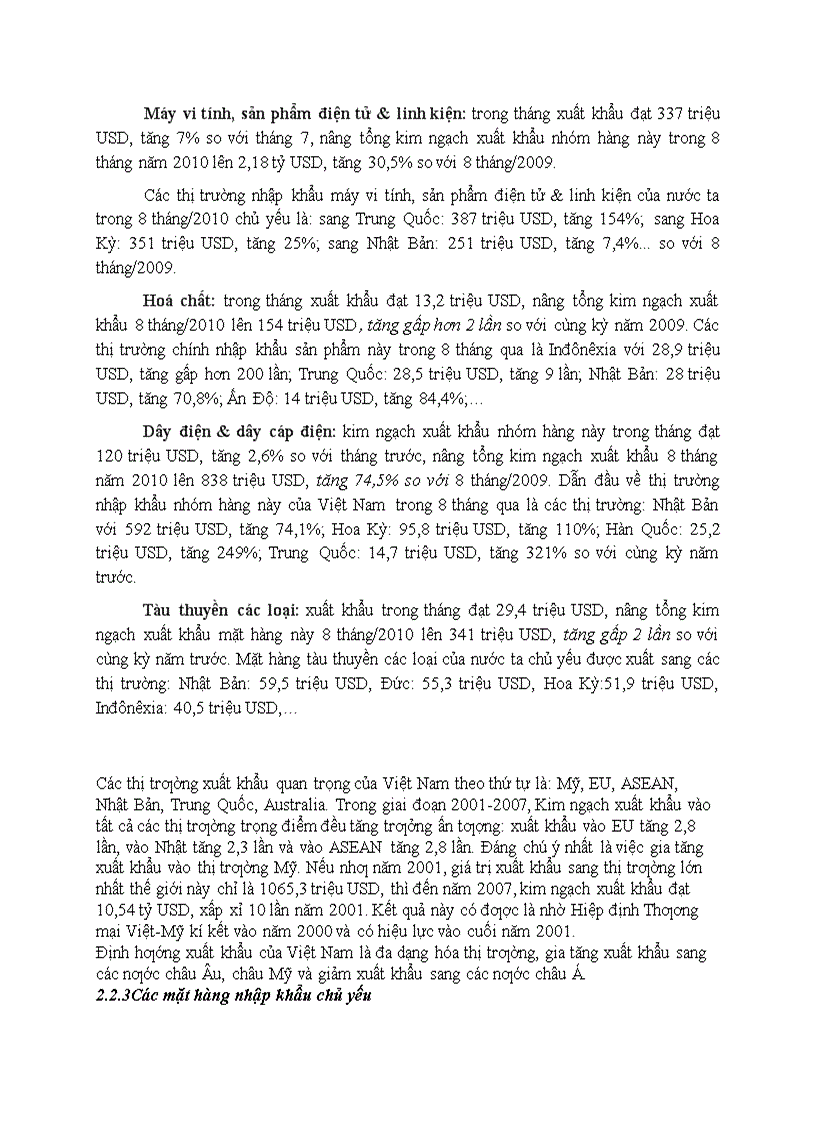 Hoạt động xuất nhập khẩu của Việt Nam giai đoạn 2007 2010