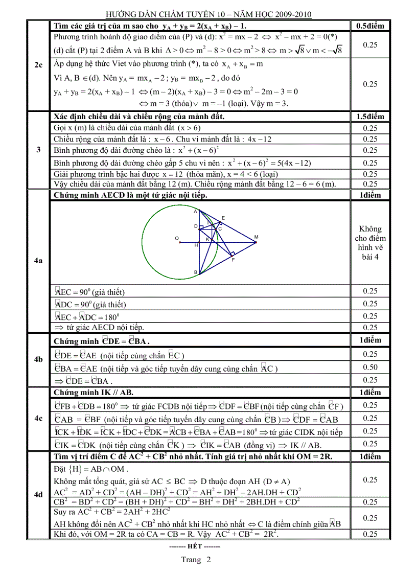 image for page Đề thi và đáp án môn Toán thi tuyển sinh vào lớp 10 năm học 2009 2010 tỉnh Khánh Hòa