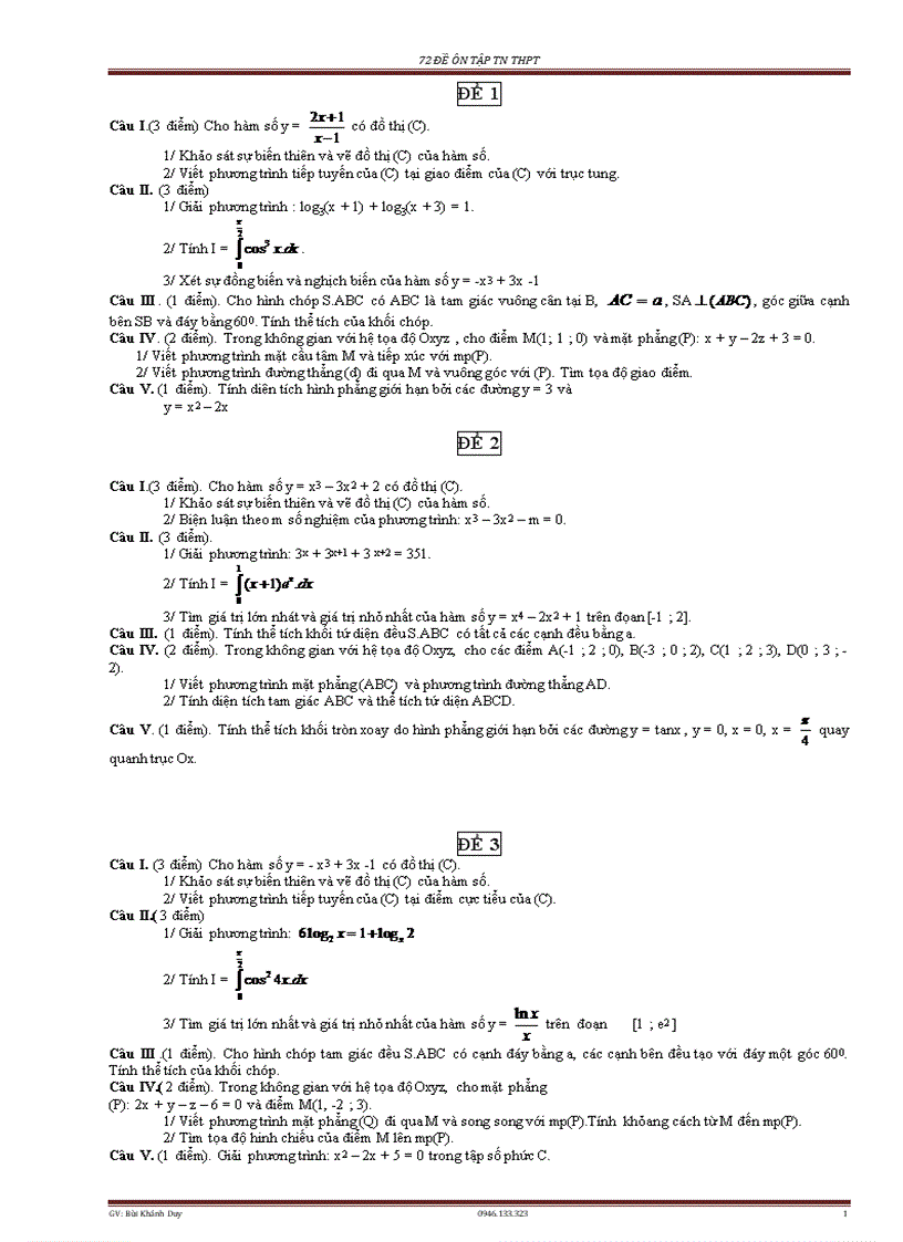 image for page 72 đề luyện thi tốt nghiệp THPT môn Toán