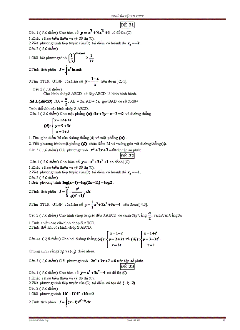 image for page 72 đề luyện thi tốt nghiệp THPT môn Toán