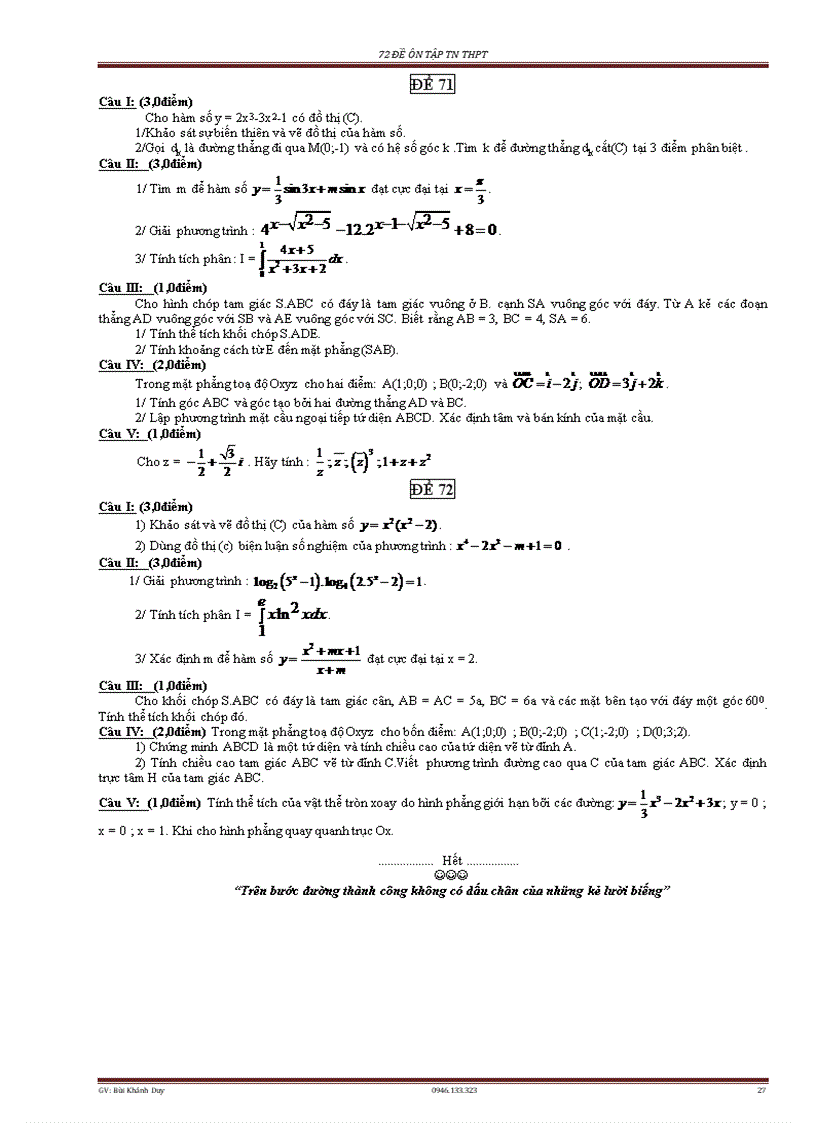 image for page 72 đề luyện thi tốt nghiệp THPT môn Toán