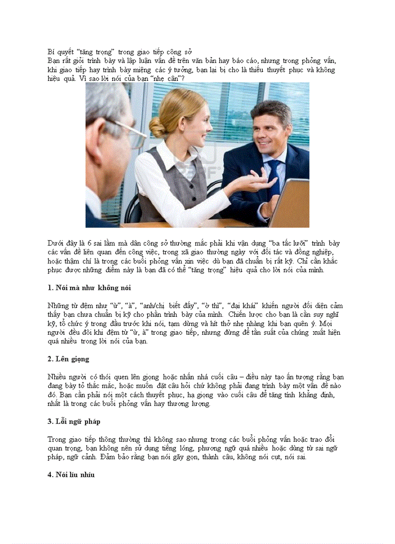 image for page Bí quyết tăng trọng trong giao tiếp công sở