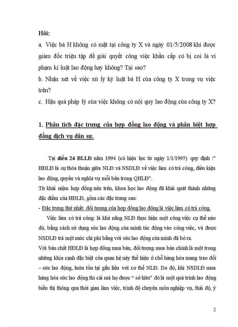 image for page 1 Phân tích đặc trưng của hợp đồng lao động và phân biệt với hợp đồng dịch vụ dân sự và giải quyết tình huống sau