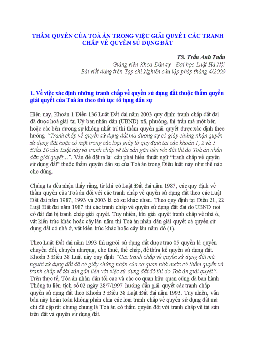 image for page Thẩm quyền của toà án trong việc giải quyết các tranh chấp về quyền sử dụng đất