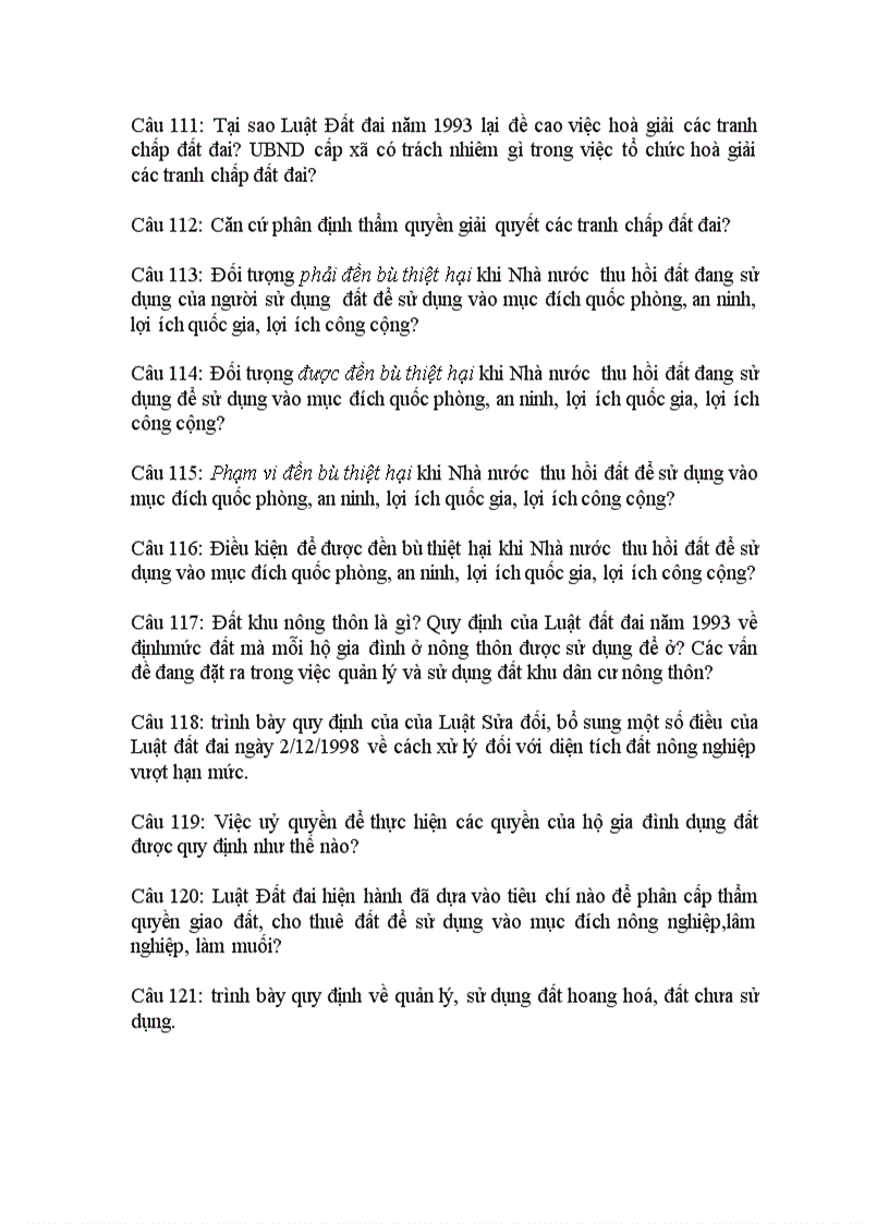 image for page Câu hỏi ôn tập Luật đất đai