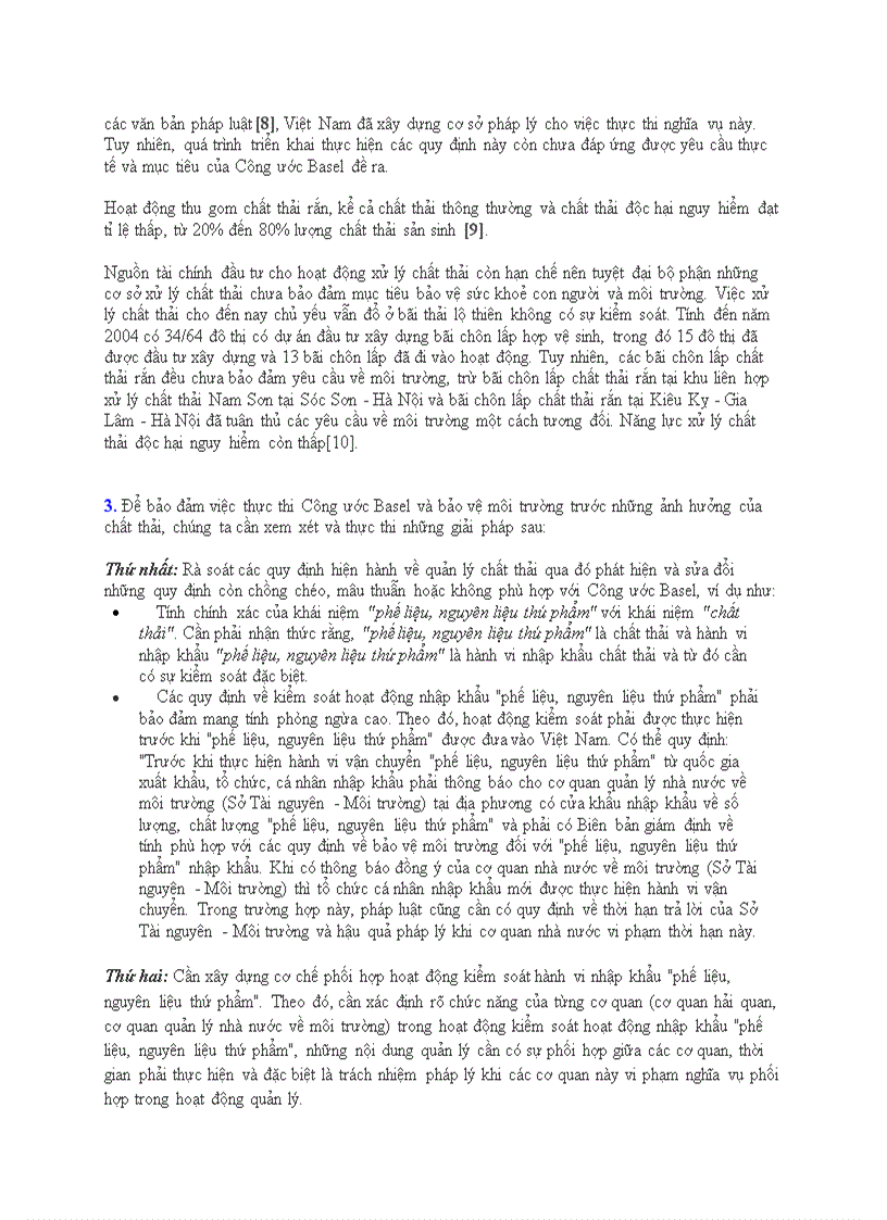 Việt nam với việc thực thi công ước basel về kiểm soát chất thải xuyên biên giới và việc tiêu huỷ chúng