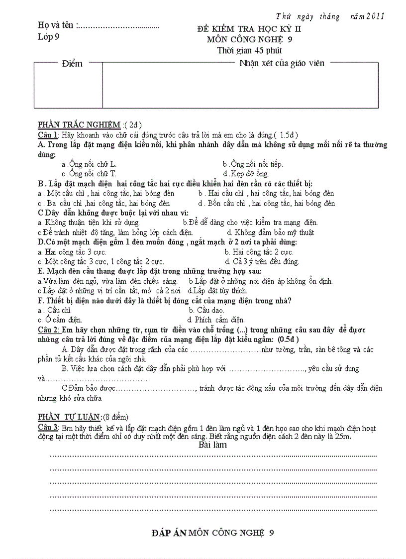 image for page Đề kiểm tra học kỳ ii môn công nghệ 9