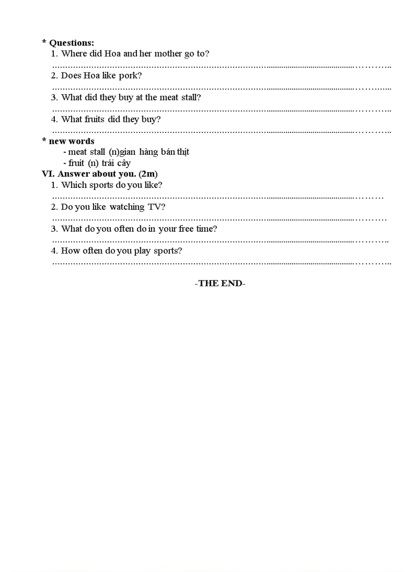 image for page Đề thi kiểm tra học kì II năm học 2010 2011 Môn tiếng Anh Khối 7