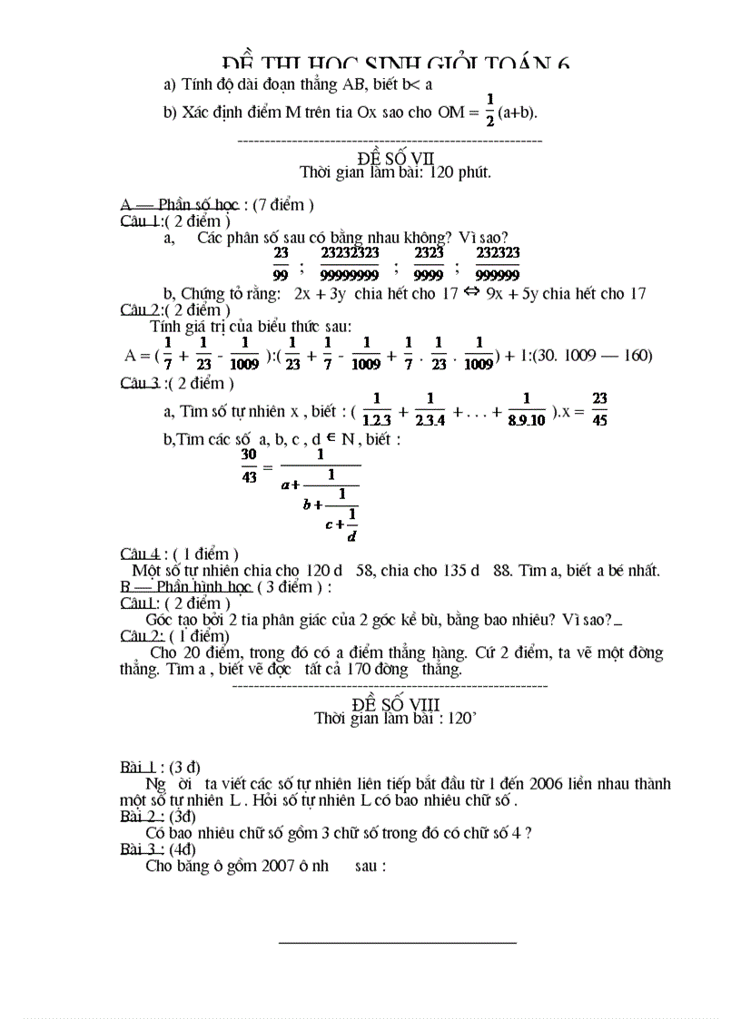 Đề thi Học sinh giỏi toán lớp 6