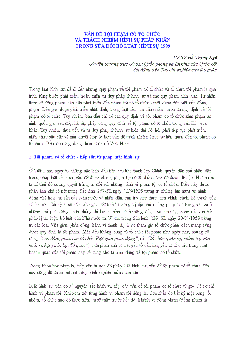 image for page Vấn đề tội phạm có tổ chức và trách nhiệm hình sự pháp nhân trong sửa đổi bộ luật hình sự 1999