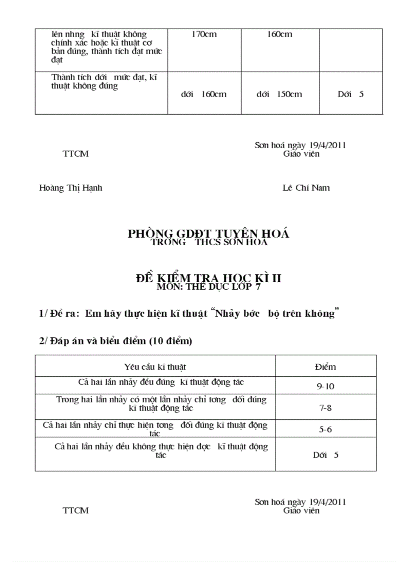 Kiểm tra môn thể dục 8