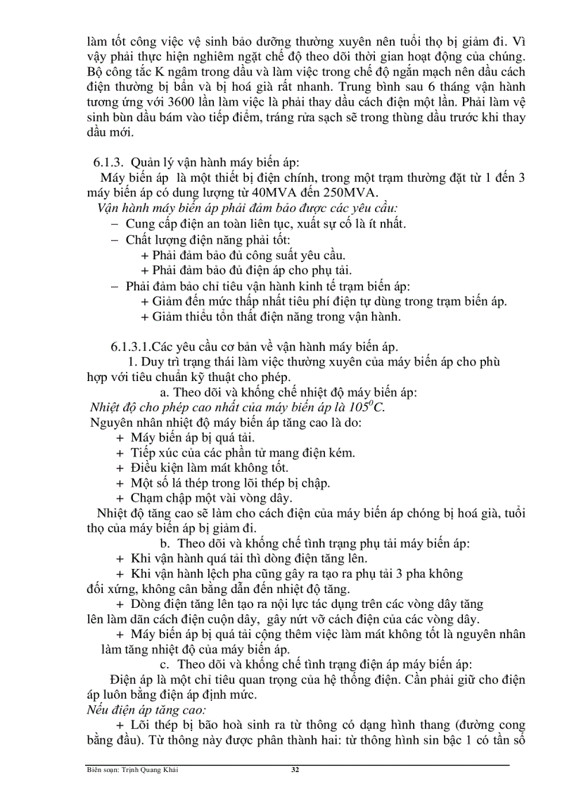 image for page Quản lý vận hành máy biến áp