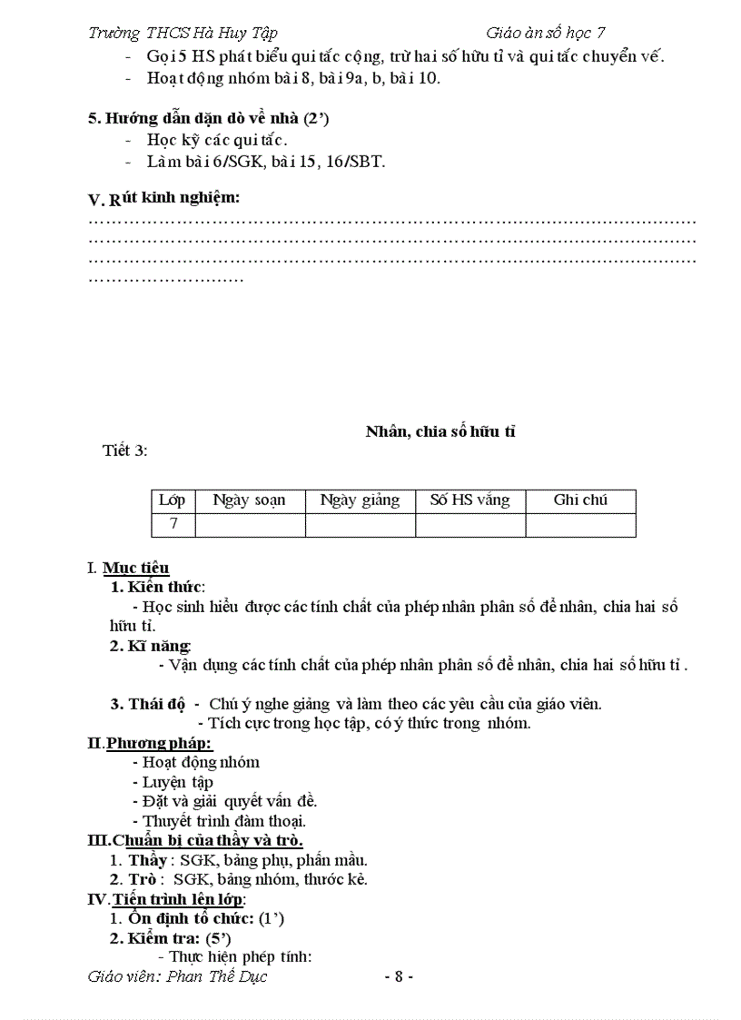 image for page Giáo án số học lớp 7