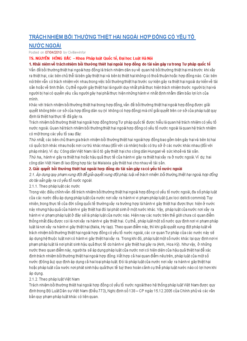 image for page Trách nhiệm bồi thường thiệt hại ngoài hợp đồng có yếu tố nước ngoài