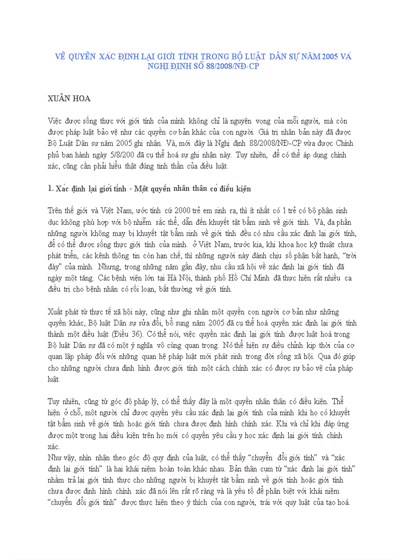 image for page Về quyền xác định lại giới tính trong bộ luật dân sự năm 2005 và nghị định số 88 2008 nđ cp
