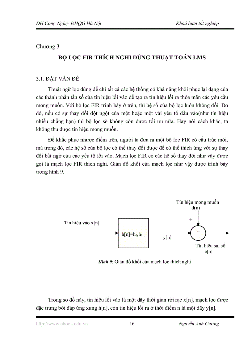 image for page Bộ lọc FIR thích nghi dùng thuật toán LMS