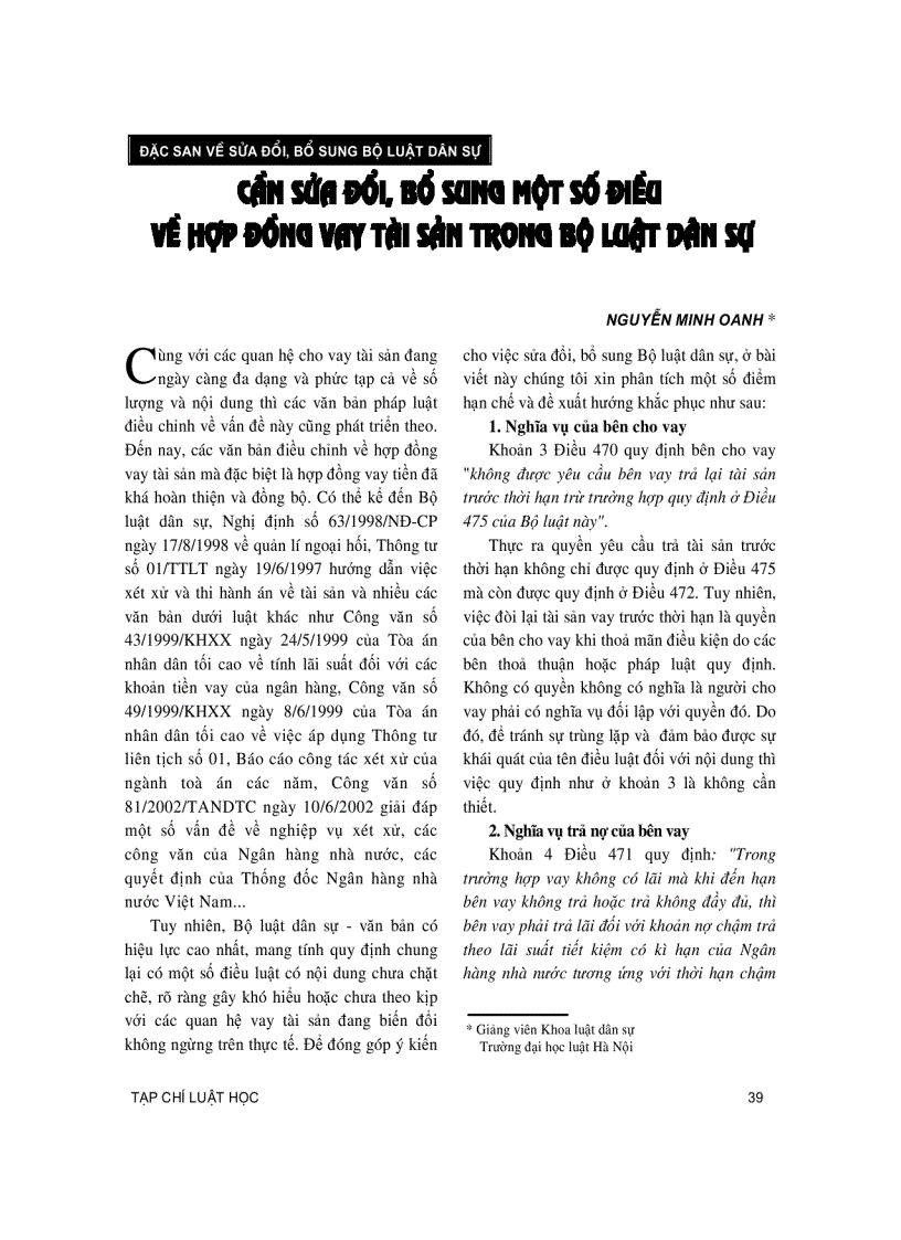 image for page Cần sửa đổi bổ sung một số điều về hợp đồng vay tài sản trong bộ luật dân sự