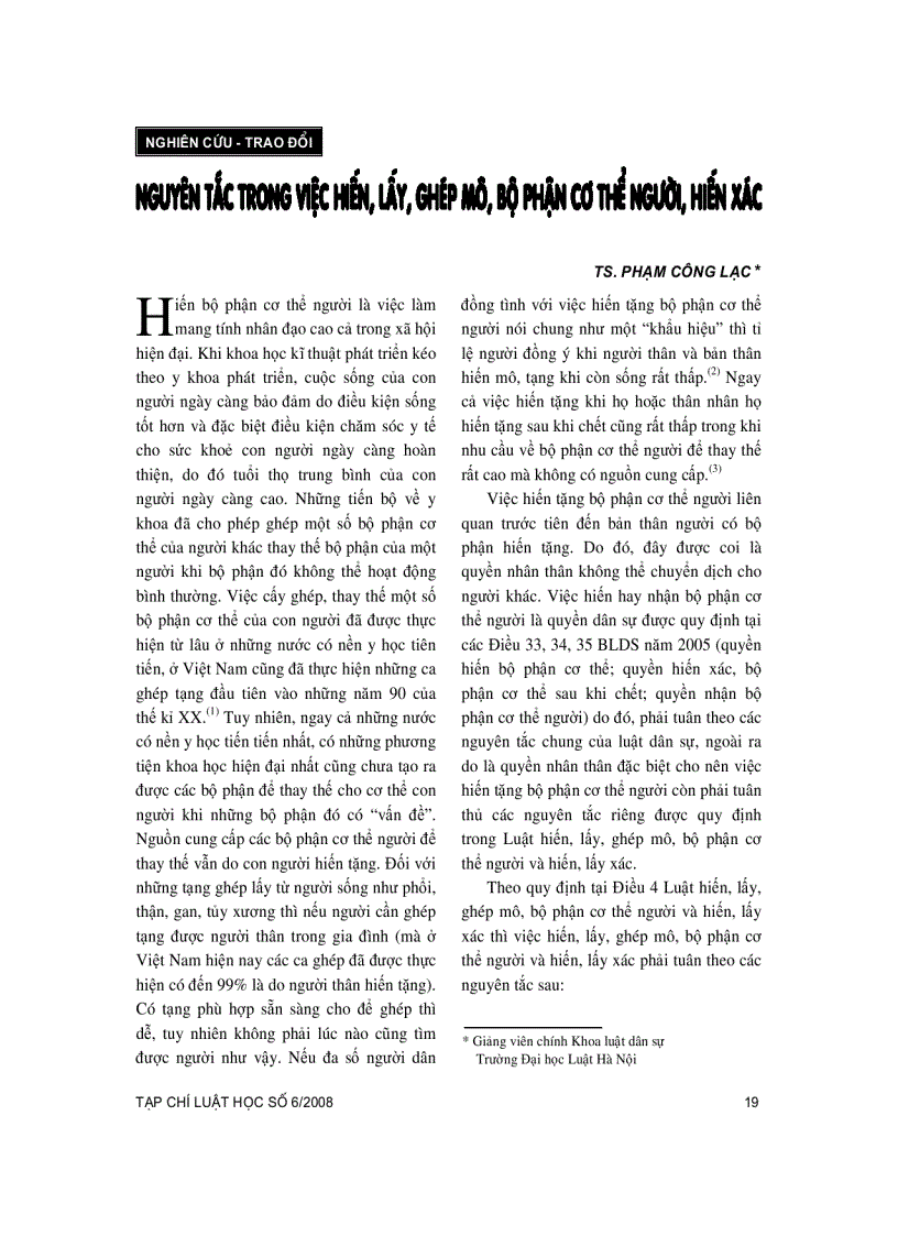 image for page Nguyên tắc trong việc hiến lấy ghép mô bộ phận cơ thể người hiến xác