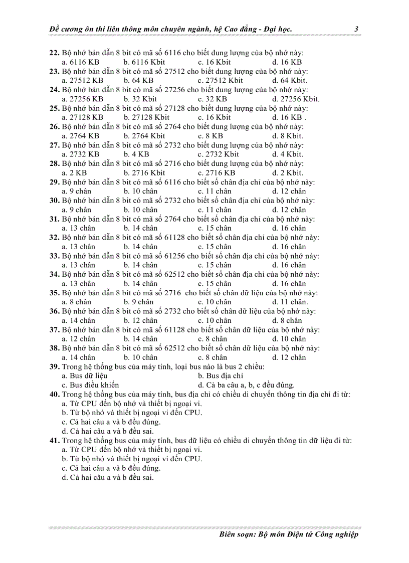 image for page Đề cương ôn thi liên thông chuyên ngành điện tử môn vi xử lý