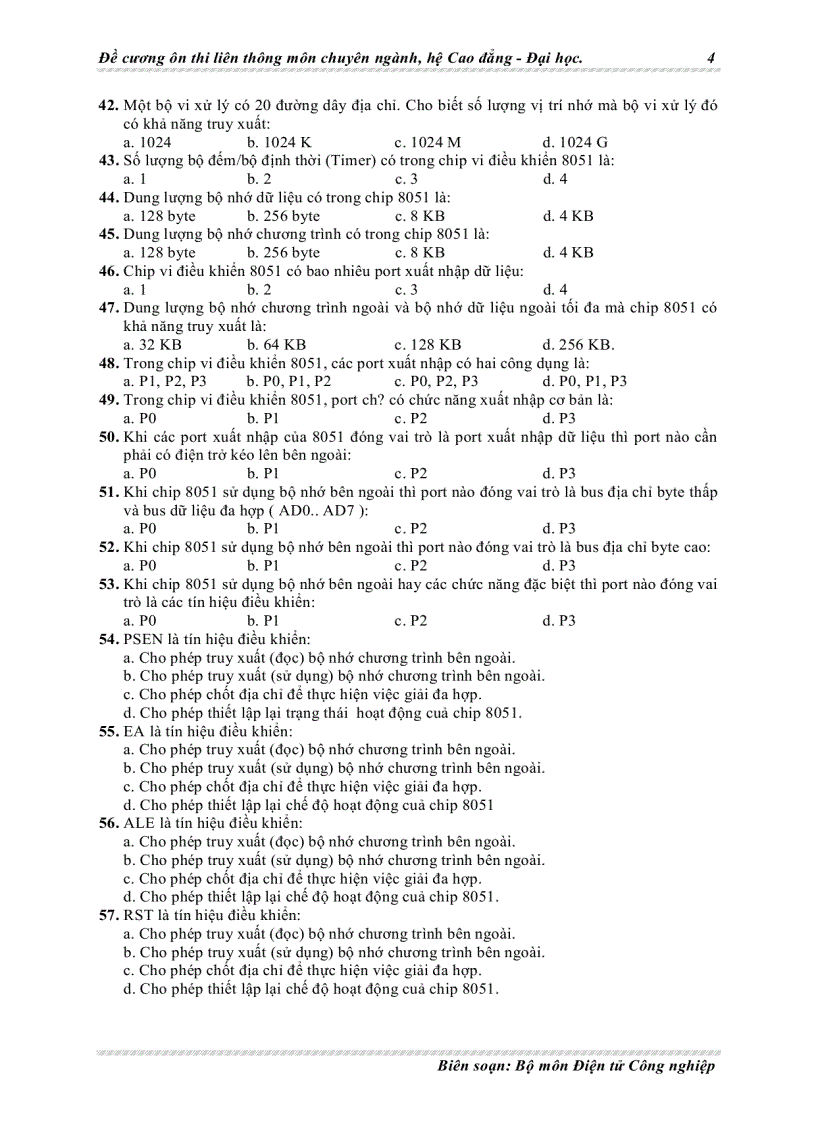 image for page Đề cương ôn thi liên thông chuyên ngành điện tử môn vi xử lý