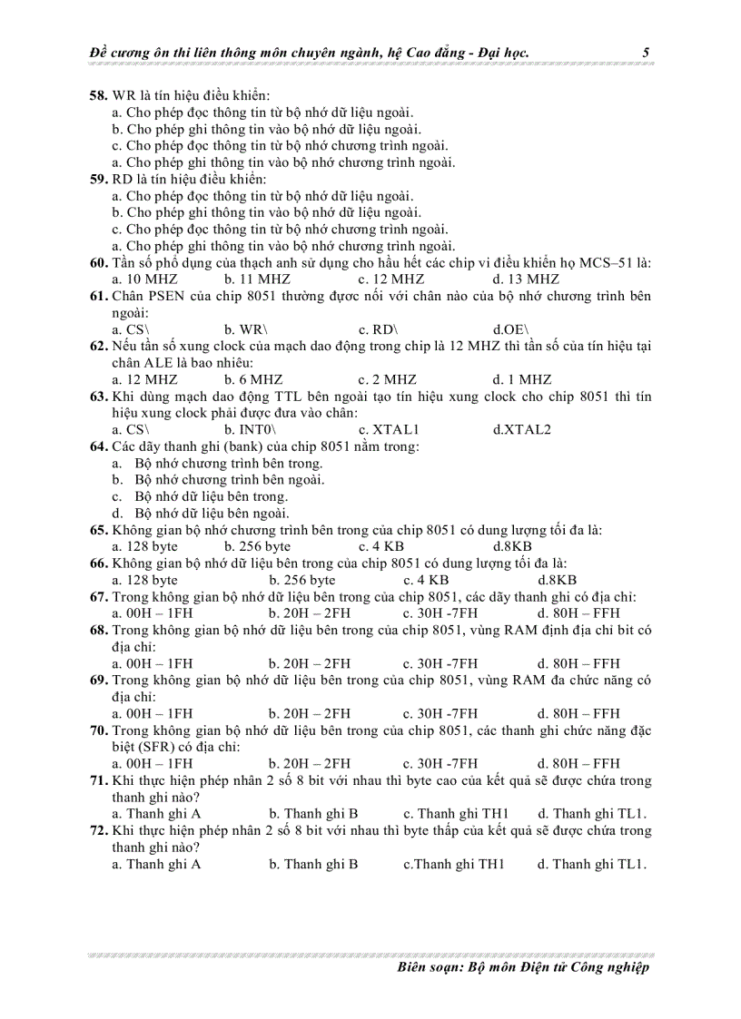 image for page Đề cương ôn thi liên thông chuyên ngành điện tử môn vi xử lý