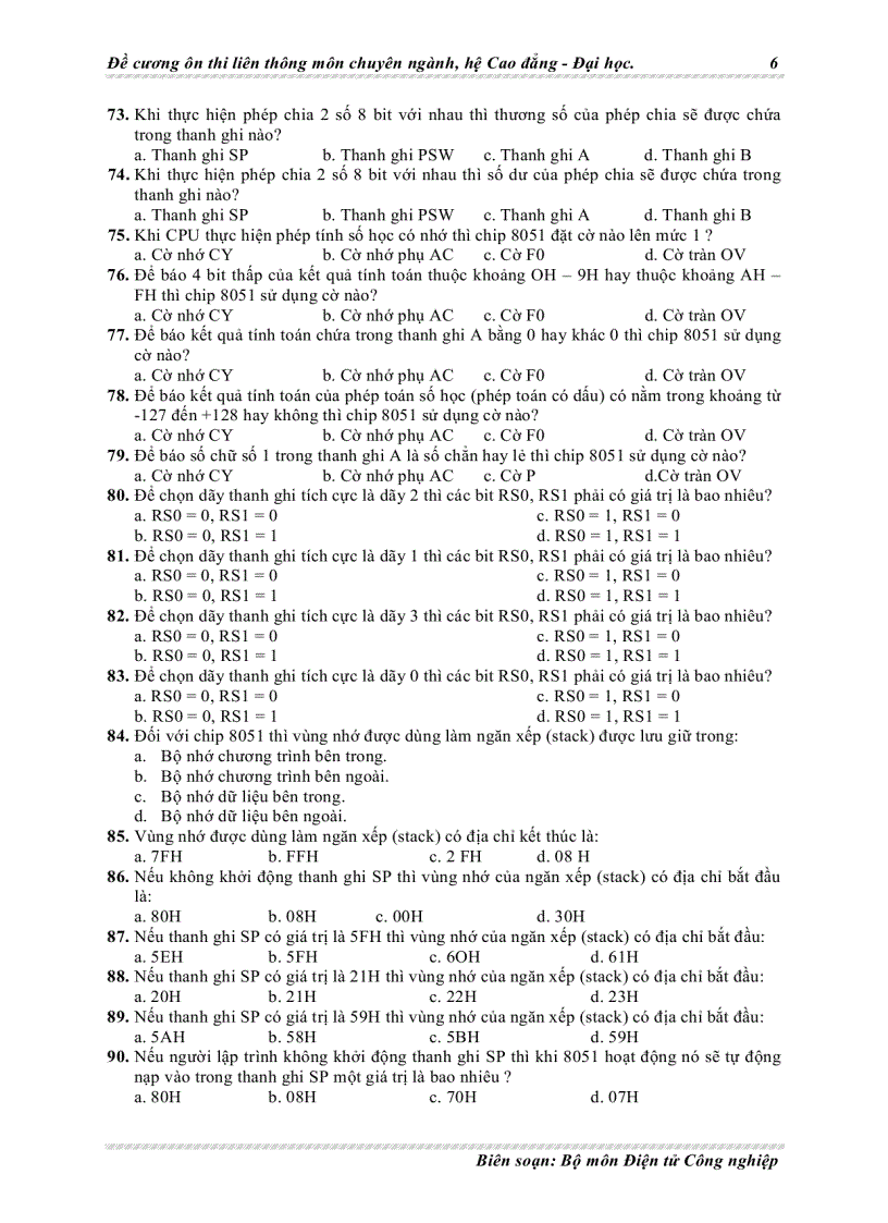 image for page Đề cương ôn thi liên thông chuyên ngành điện tử môn vi xử lý