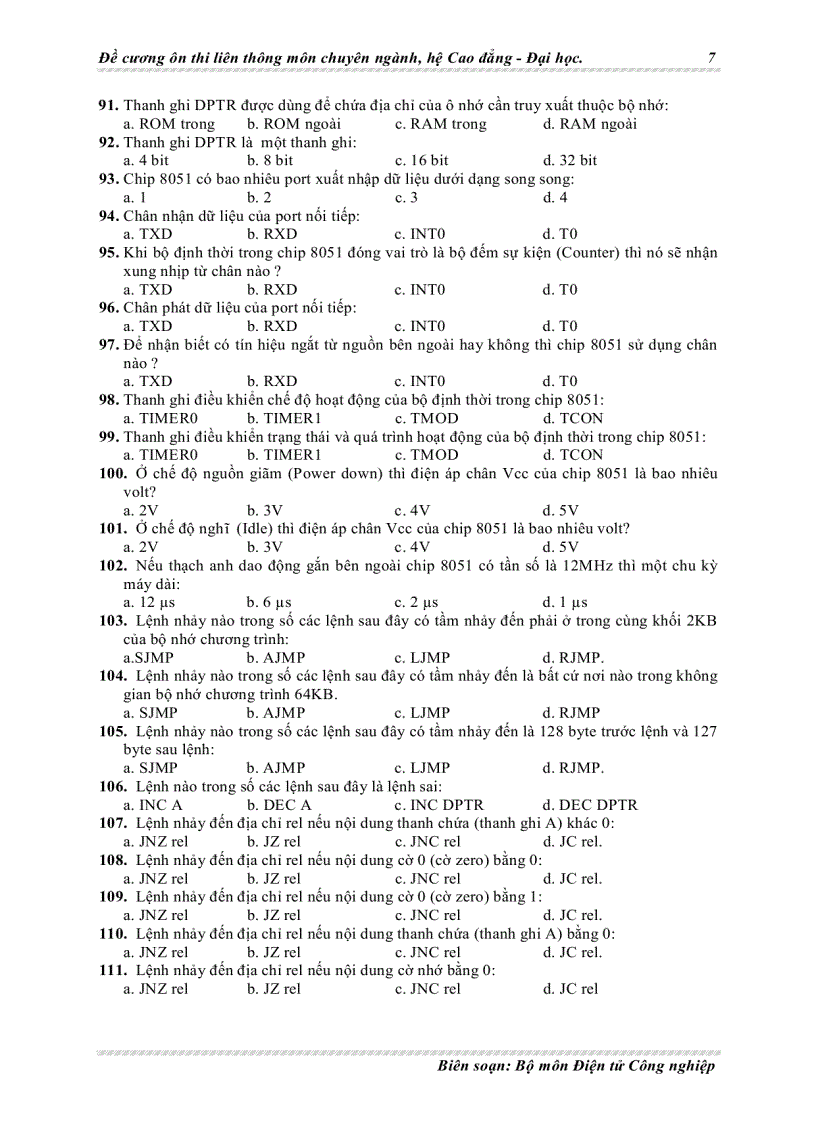 image for page Đề cương ôn thi liên thông chuyên ngành điện tử môn vi xử lý