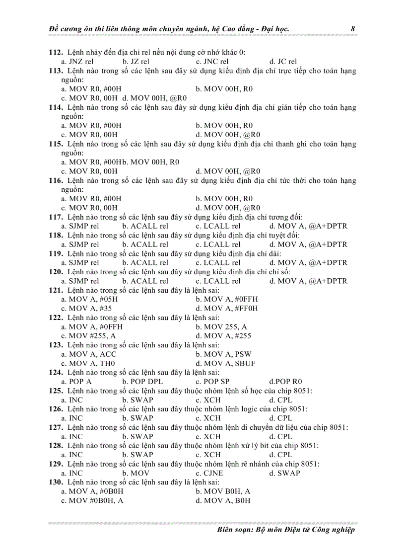 image for page Đề cương ôn thi liên thông chuyên ngành điện tử môn vi xử lý