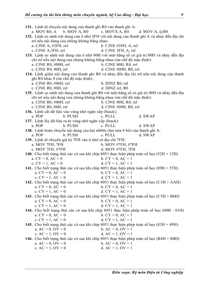 image for page Đề cương ôn thi liên thông chuyên ngành điện tử môn vi xử lý